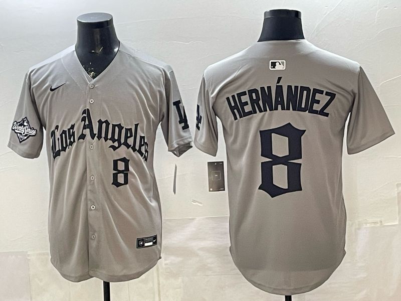 Men 2026 Los Angeles Dodgers #8 Hernandez Grey Five generations Nike MLB Jersey style 008->los angeles dodgers->MLB Jersey